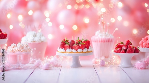 Fluffy Strawberry Shortcake on Bright Table