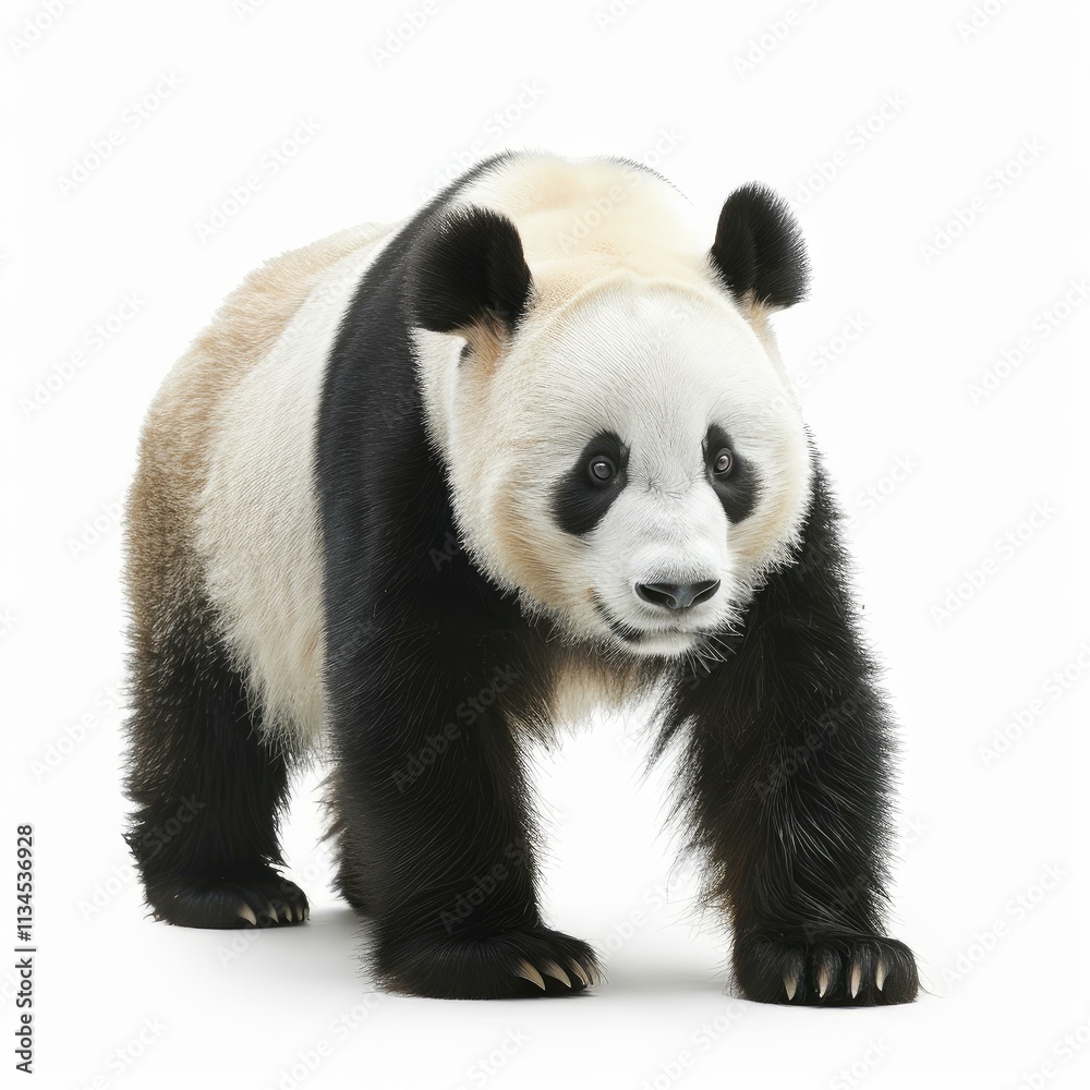 Fototapeta premium Full body shot of a giant panda walking on white background