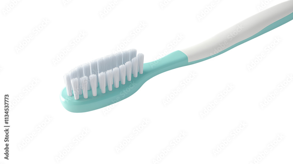 A close-up view of a mint green toothbrush with soft bristles, ideal for daily dental care and oral hygiene practices. A close-up view of a mint green toothbrush with soft bristles, ideal for daily dental care and oral hygiene practices.