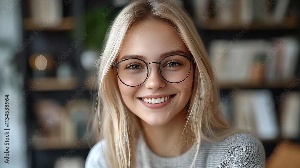 Headshot of a Happy Caucasian Girl in Glasses Headshot of a Happy Caucasian Girl in Glasses