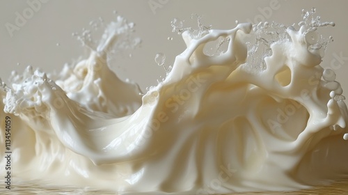 Captivating splashes of milk create a mesmerizing display of fluid movement and texture during a creative culinary experiment