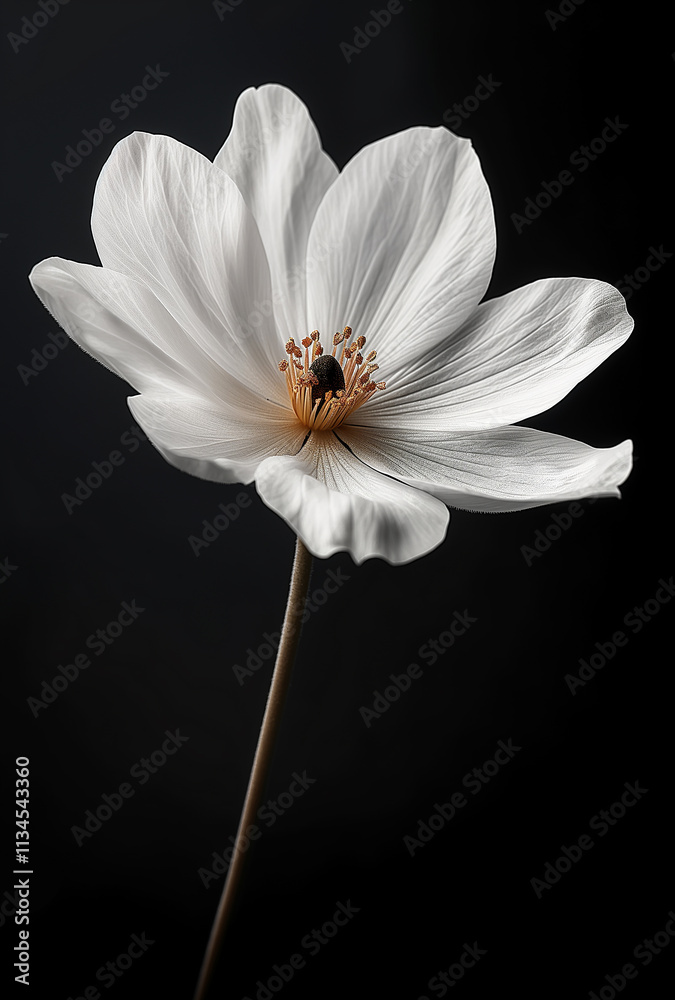 Fototapeta premium White cosmos flower with delicate petals in bloom showcasing nature's beauty