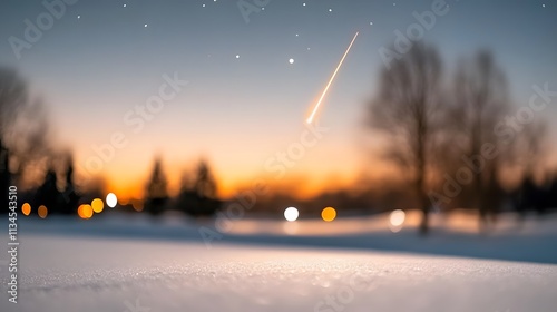 Bright meteors illuminating a serene winter night, Quadrantid meteor shower at its peak in January photo