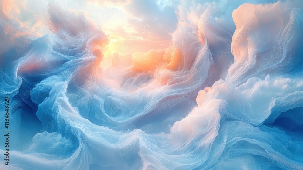 Fototapeta premium Magnificent swirling clouds illuminated by a golden sunrise creating a breathtaking celestial view over tranquil skies