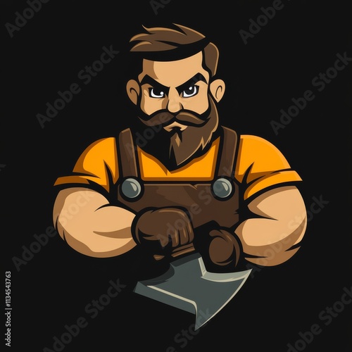 Wallpaper Mural Strong and  Fearless:  A  bearded lumberjack  with an axe,  powerful and  determined,  ready for  any challenge.   A  masculine   illustration  for  a  strong  brand. Cartoon logo Torontodigital.ca