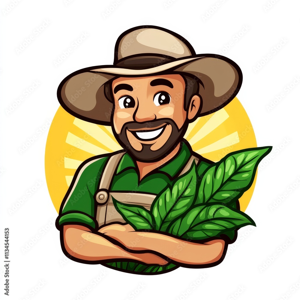 Happy Farmer with Fresh Leaves Happy Farmer with Fresh Leaves