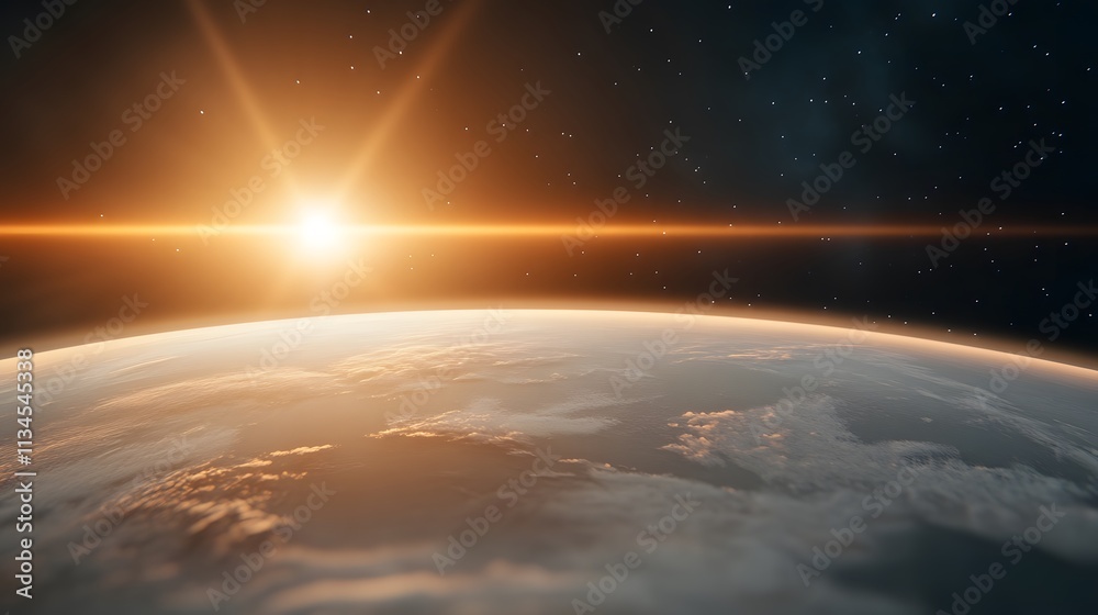 Fototapeta premium Earth at perihelion point in January, radiant sunlight highlighting planetary details against dark space