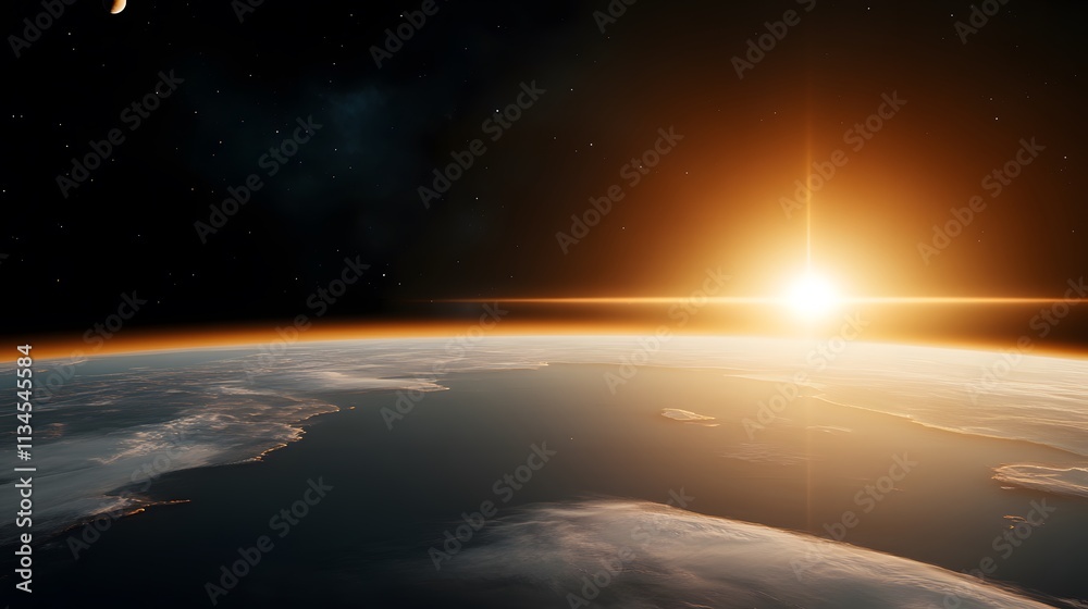Perihelion moment with sunlight bathing Earth, cosmic visualization of planetary motion Perihelion moment with sunlight bathing Earth, cosmic visualization of planetary motion