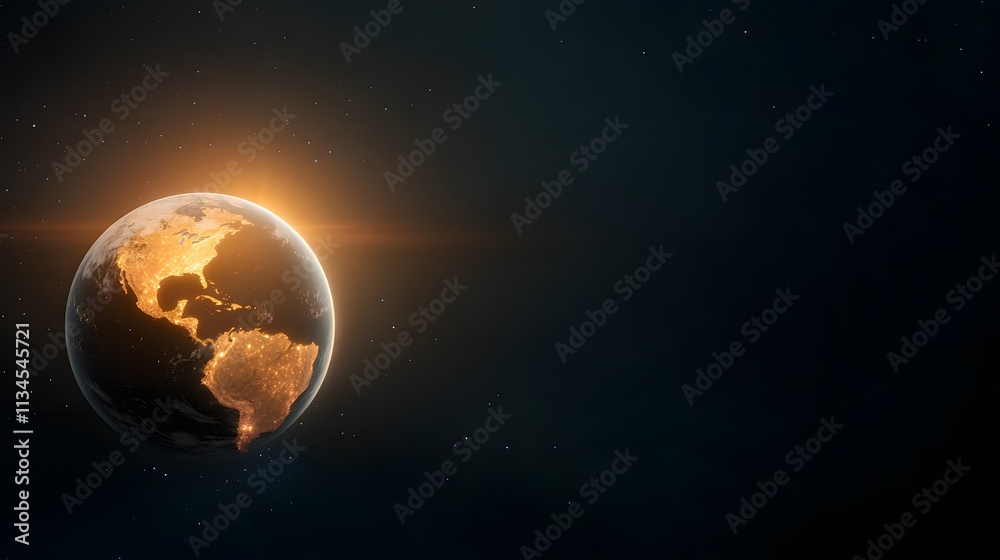 Fototapeta premium Perihelion scene showing Earth illuminated by bright solar light at its closest orbit point