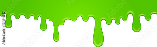 Bright green slime dripping down on a white background, creating a vibrant and gooey visual effect, perfect for halloween or any project needing a touch of playful slime