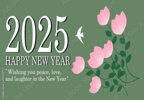 Happy new year 2025 wishes qoute on green background for banner, poster, greeting card
