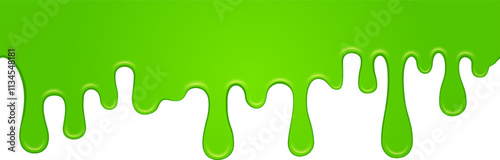 Vibrant, viscous green goo is slowly dripping down against a clean white backdrop, creating a striking visual contrast and suggesting a sense of playful messiness