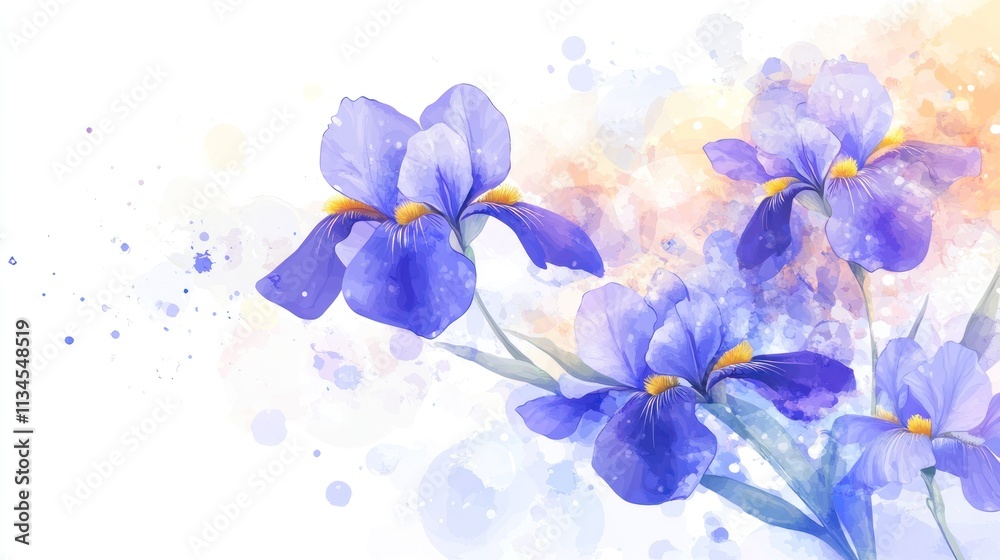 Delicate, Watercolor Irises with Soft Pastel Background. Delicate, Watercolor Irises with Soft Pastel Background.
