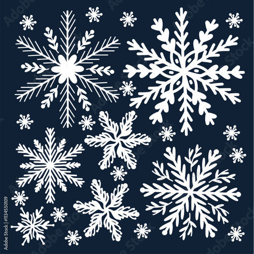 variation of snowflakes handrawn