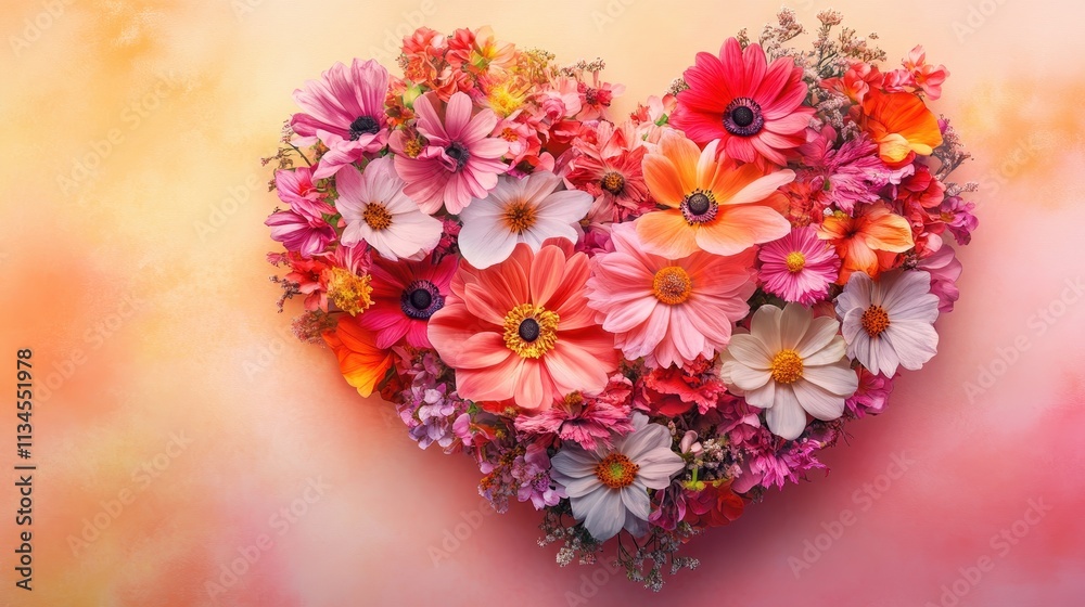 Heart Shaped Bouquet Of Vibrant Pink And Orange Flowers