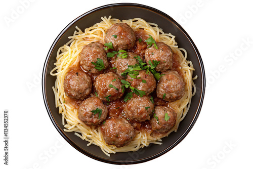 a bowl of spaghetti and meatballs