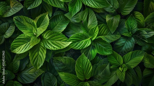 close-up of lush green leaves spread out.