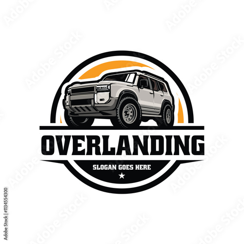 Overland Offroad 4x4 Vehicle Emblem Logo Vector Illustration. Adventure SUV Truck Ready Made Logotype Template