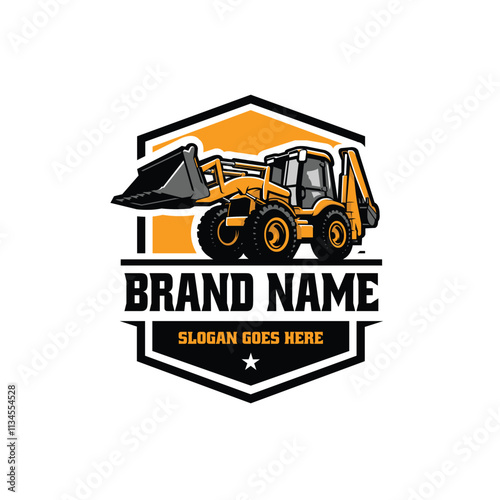 Backhoe Loader Logo Emblem Vector. Ready Made Tractor with Bucket Logo Vector Art Illustration Isolated