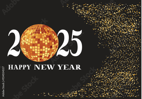 Happy new year 2025 design with golden glitter on black background for banner, poster, greeting card
