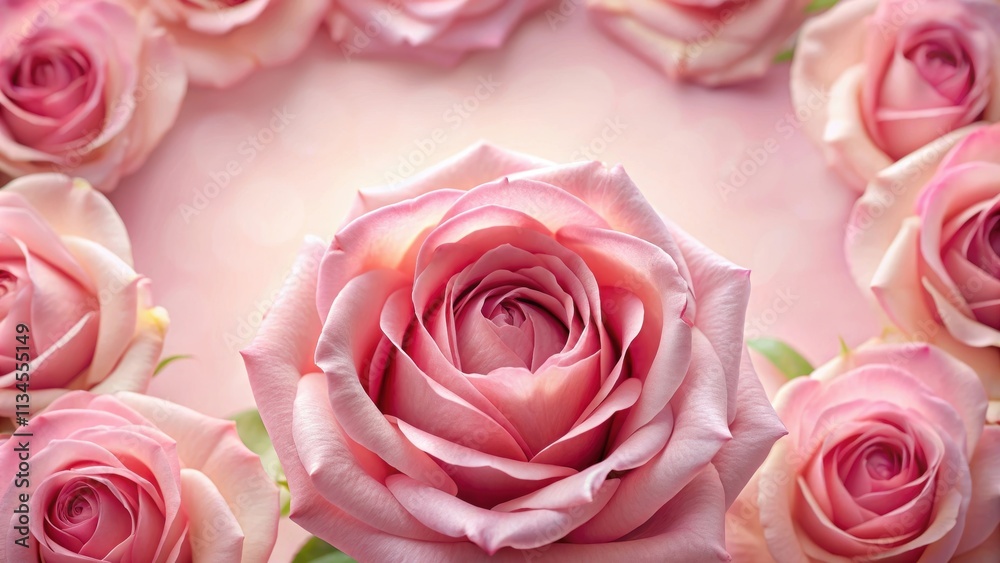 Pink rose frame with delicate petals surrounding a blank center space , pink, rose, frame, decorative, floral Pink rose frame with delicate petals surrounding a blank center space , pink, rose, frame, decorative, floral