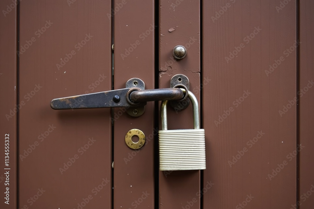brown wooden door locked metal padlock brown wooden door locked metal padlock