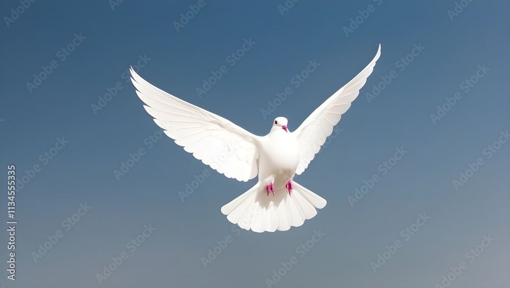 Fototapeta premium An single white dove soaring against a clear background cutout By