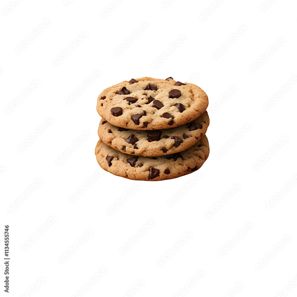 Three Stacked Chocolate Chip Cookies Isolated Three Stacked Chocolate Chip Cookies Isolated