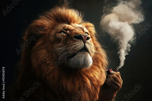 Animal with grumpy face, holding smoking pipe, depicting the state of staying up late, photo realistic