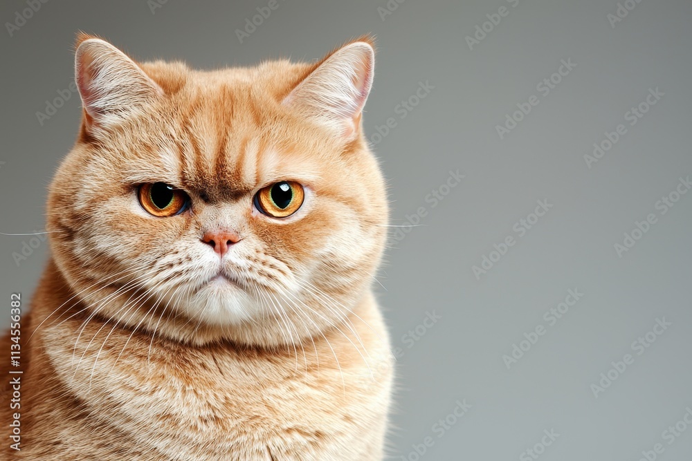 Close-Up of Serious Cat with Orange Fur and Distinctive Expressions Against Simple Background Close-Up of Serious Cat with Orange Fur and Distinctive Expressions Against Simple Background