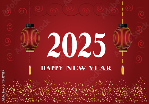 Happy new year 2025 design on red color background for banner, poster, card