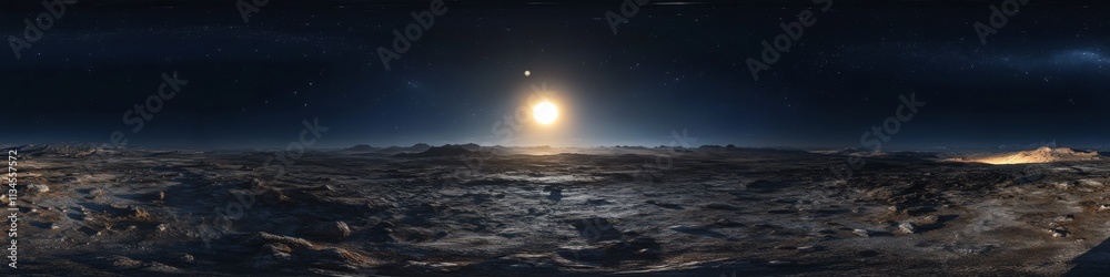 Fototapeta premium Futuristic Landscape of Alien Planet with Distant Sun