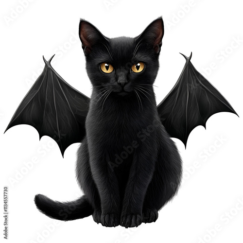 Black Cat with Bat Wings Halloween Fantasy Art photo