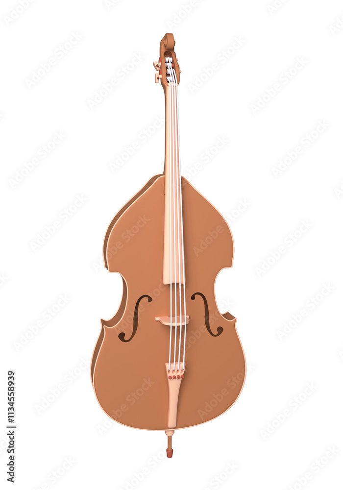 Fototapeta premium 3d contrabass, isolated on white background. Classic stringed musical instrument. Double bass, contrabass clipart. 3d rendering