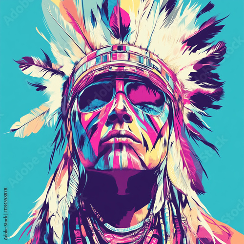 Native American Tribal anime concept full color illustration photo