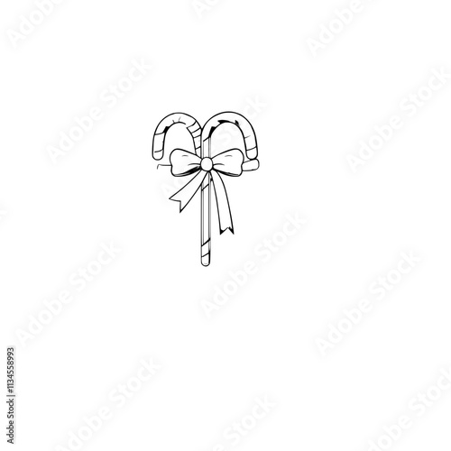 A line drawing of a black and white candy with a bow tied around it