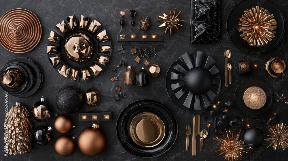 Elegant Black and Gold Table Setting for Holiday Celebration Decor Elegant Black and Gold Table Setting for Holiday Celebration Decor