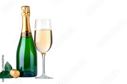 Wallpaper Mural Elegant Champagne Bottle and Glass on Plain Background, Celebratory Drink for Special Occasions, Festive Toasting, and Luxurious Moments Captured in High-Quality Imagery Torontodigital.ca