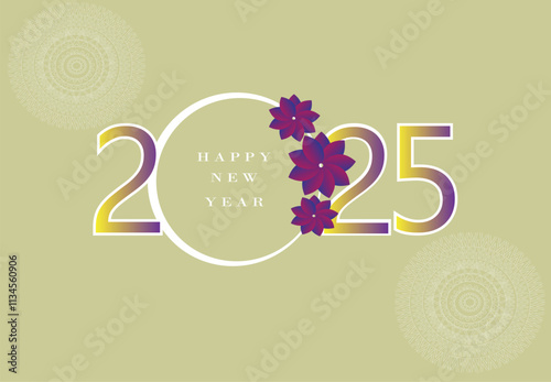 Happy new year 2025 banner on light warm color background
