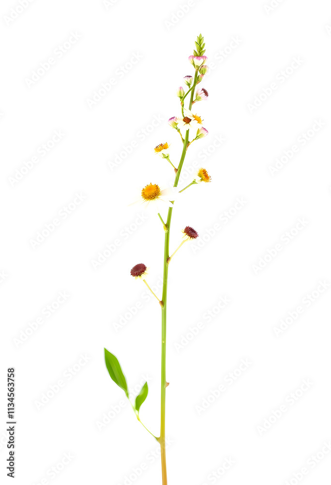 Stem and flowers of spring beauty isolated on white, mindfulness theme Stem and flowers of spring beauty isolated on white, mindfulness theme