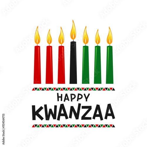Happy Kwanzaa social media post, vector, poster, 
seven candles for Kinara, December 26 to January 1. 
Happy Kwanzaa celebration, hand drawn typography lettering isolated on white background
