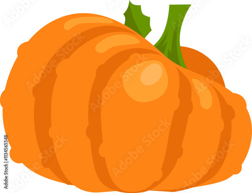 Ripe orange pumpkin with prominent ridges and a green stem, freshly picked from the garden, embodying the essence of autumn harvest and healthy eating