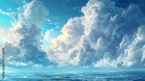 sky, water, sea, clouds, cloud, ocean, nature, summer, sun, reflection, blue, weather, day, horizon, landscape, cloudy, heaven, wave, light, cloudscape, abstract, white, sunlight, air, sunny