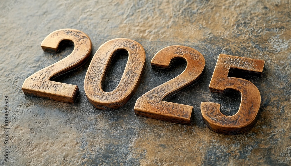 Bronze Numerals Displaying the Year Two Thousand Twenty Five Bronze Numerals Displaying the Year Two Thousand Twenty Five