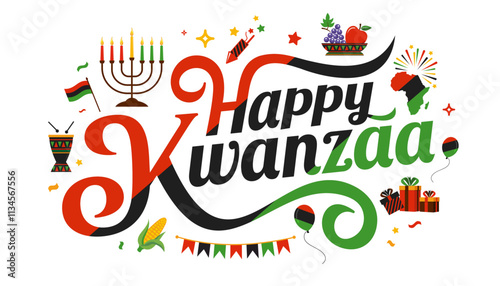 Happy Kwanzaa celebration vector background, poster, card, banner, symbols, icons, cliparts 
for Kwanzaa decoration, African-American culture, 
celebrates African heritage, unity & culture