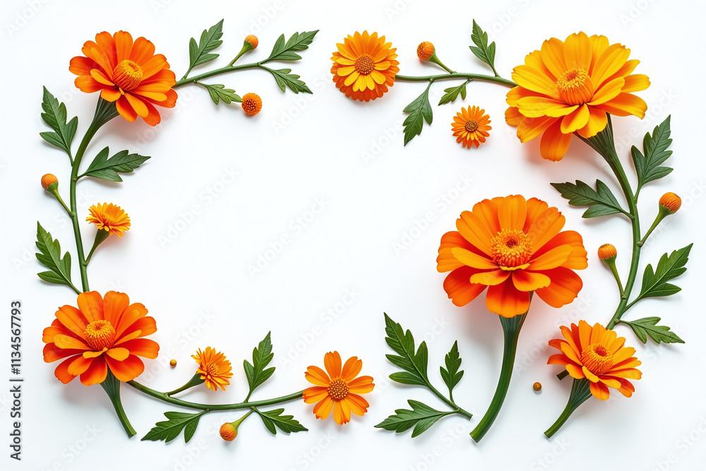 Fototapeta premium orange marigolds create beautiful flat design white backgrounds holiday decorations floral