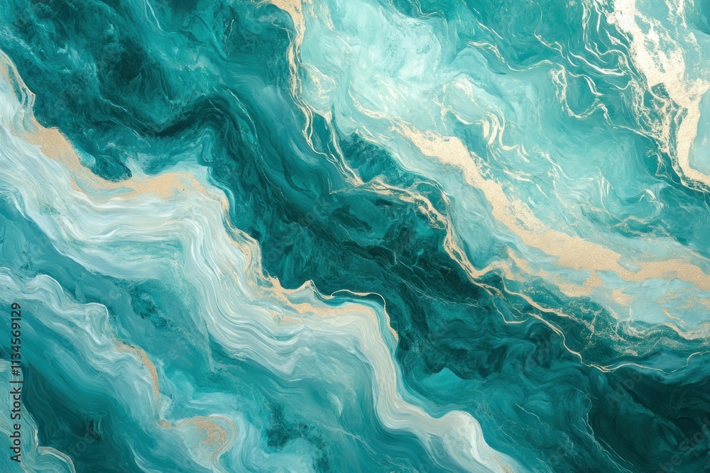 Obraz premium Tranquil Abstract Waves in Shades of Aqua and Teal with Golden Accents – Serene Background for Modern Art, Decor, and Wellness Themes