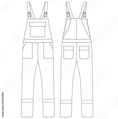 Working jumpsuit fashion flat technical sketch template vector design
