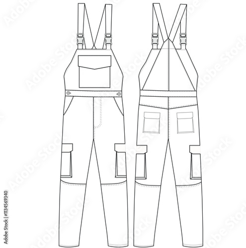 Working jumpsuit fashion flat technical sketch template vector design
