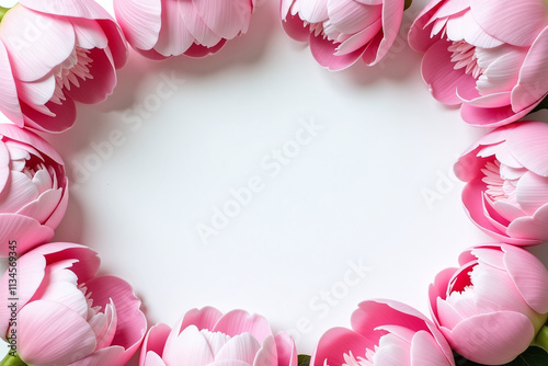 pink peonies surround white canvas soft petals delicate photo